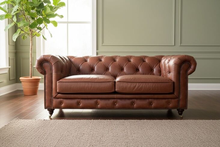 Noble Chesterfield Vintage 2 Seater Sofa Chocolate Brown Nappa Real Leather