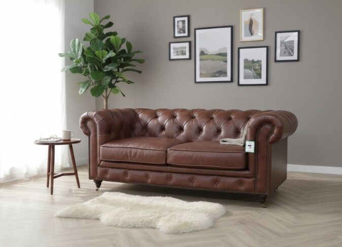 Noble Chesterfield Vintage 2 Seater Sofa Chocolate Brown Nappa Real Leather