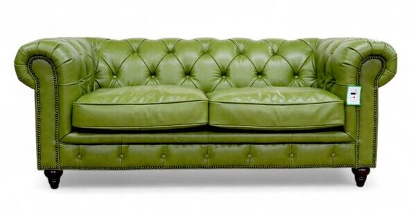 Earle Chesterfield Olive Green 2 Seater Leather Sofa