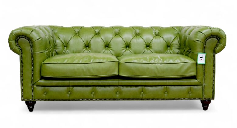 Noble Chesterfield Vintage 2 Seater Sofa Olive Green Nappa Real Leather