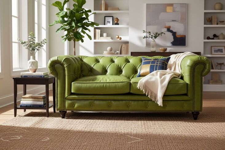 Noble Chesterfield Vintage 2 Seater Sofa Olive Green Nappa Real Leather