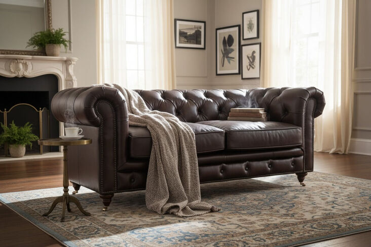 Noble Chesterfield Vintage 2 Seater Sofa Umbar Brown Nappa Real Leather