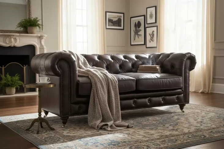Noble Chesterfield Vintage 2 Seater Sofa Umbar Brown Nappa Real Leather
