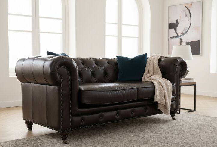 Noble Chesterfield Vintage 2 Seater Sofa Umbar Brown Nappa Real Leather