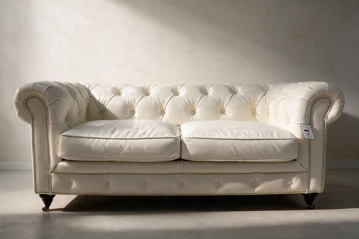 Noble Chesterfield Vintage 2 Seater Sofa White Nappa Real Leather