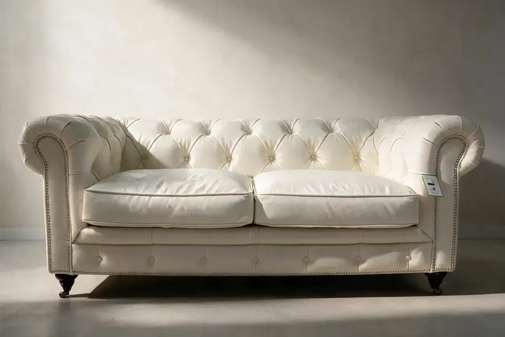 Noble Chesterfield Vintage 2 Seater Sofa White Nappa Real Leather