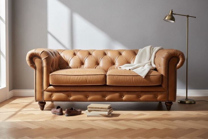 Noble Chesterfield Vintage Caramel Tan Nappa Leather Sofa 2 Seater