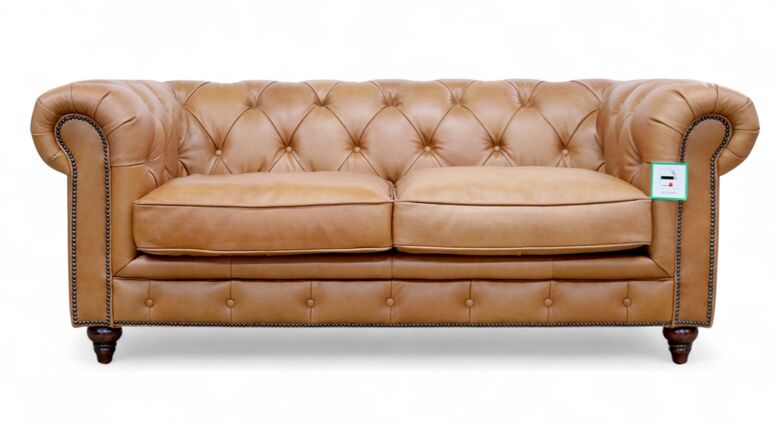 Noble Chesterfield Vintage Caramel Tan Nappa Leather Sofa 2 Seater