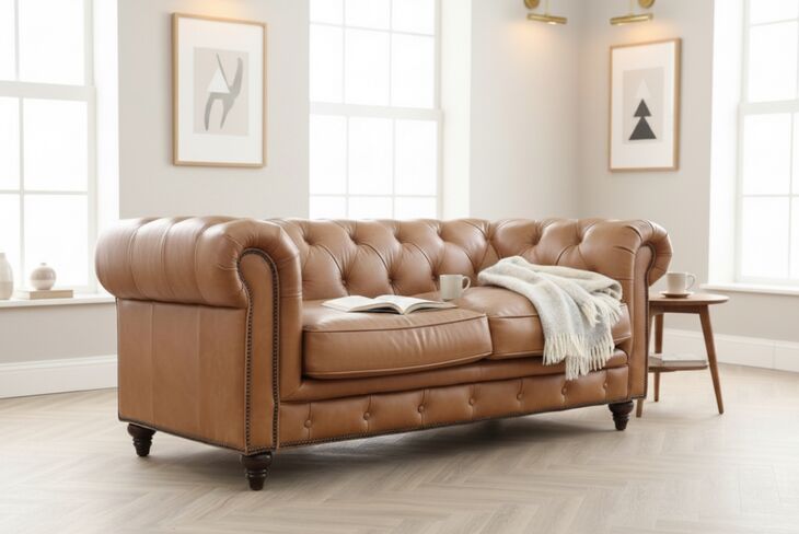 Noble Chesterfield Vintage Caramel Tan Nappa Leather Sofa 2 Seater