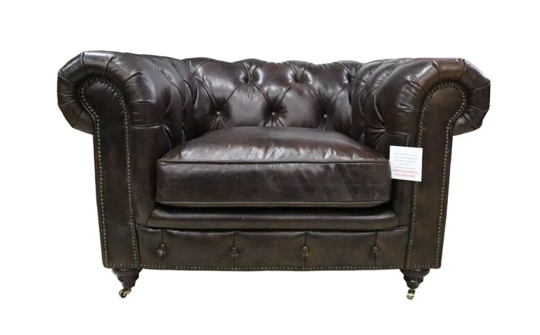Noble Chesterfield Club Chair Vintage Tobacco Brown Distressed Real Leather