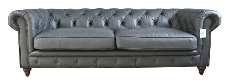 Noble Grande Chesterfield 3 Seater Nappa Grey Real Leather Sofa