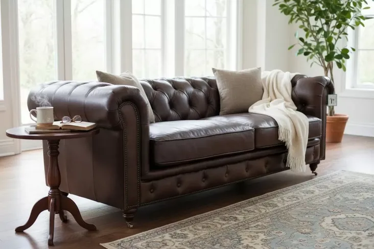 Noble Grande Chesterfield 3 Seater Nappa Umbar Brown Leather Sofa