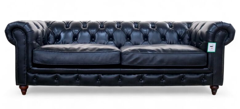 Noble Grande Chesterfield 3 Seater Vintage Black Real Leather Sofa