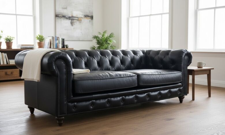 Noble Grande Chesterfield 3 Seater Vintage Black Real Leather Sofa