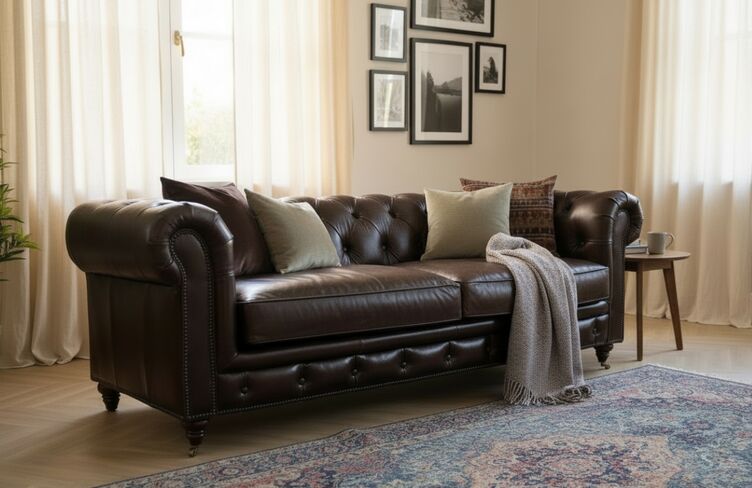Noble Grande Chesterfield 3 Seater Vintage Brown Real Leather Sofa