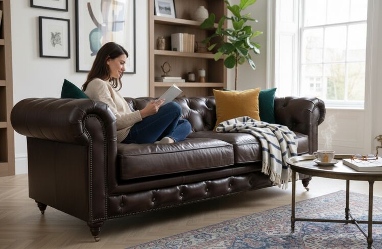 Noble Grande Chesterfield 3 Seater Vintage Brown Real Leather Sofa