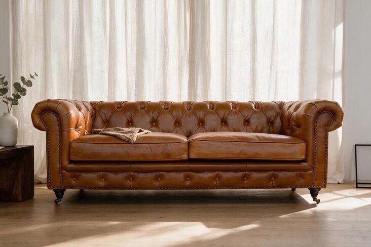 Noble Grande Chesterfield 3 Seater Vintage Tan Real Leather Sofa
