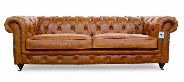 Noble Grande Chesterfield 3 Seater Vintage Tan Real Leather Sofa
