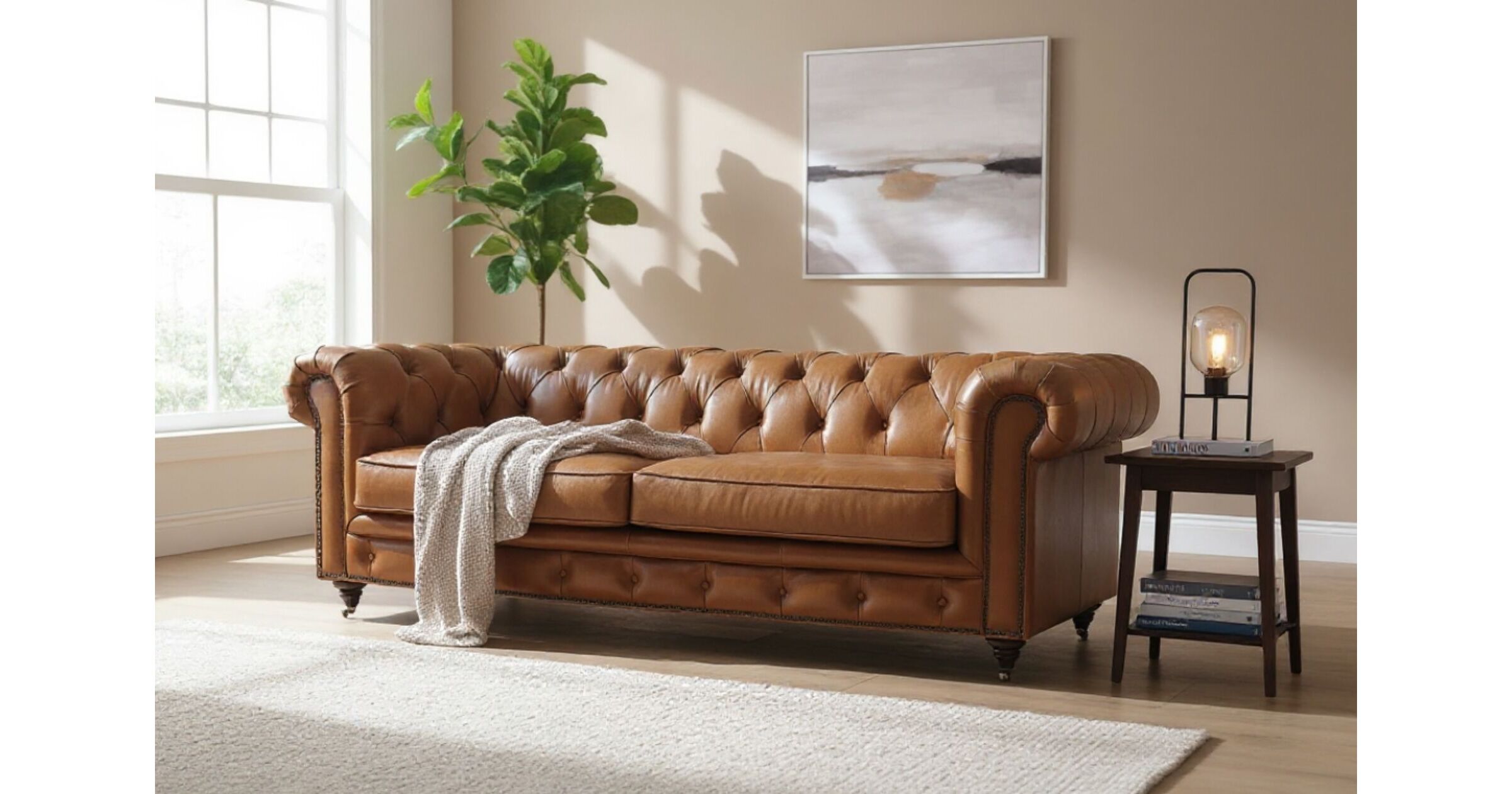 Vintage Tan Chesterfield 3 Seater Leather Sofa | Designer Sofas4u