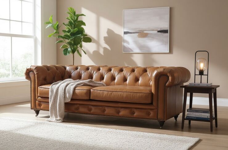 Noble Grande Chesterfield 3 Seater Vintage Tan Real Leather Sofa