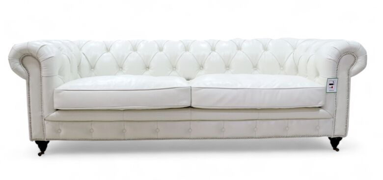 Noble Grande Chesterfield Vintage 3 Seater Nappa White Real Leather Sofa