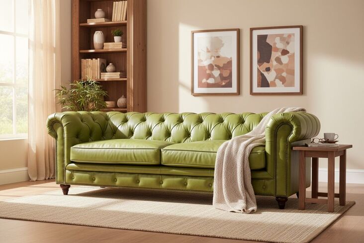 Noble Grande Chesterfield Vintage 3 Seater Nappa Olive Green Real Leather Sofa