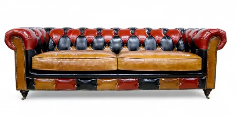 Noble Grande Patchwork Chesterfield 3 Seater Vintage Real Leather Sofa