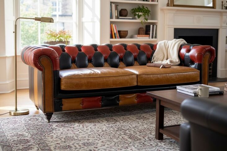 Noble Grande Patchwork Chesterfield 3 Seater Vintage Real Leather Sofa