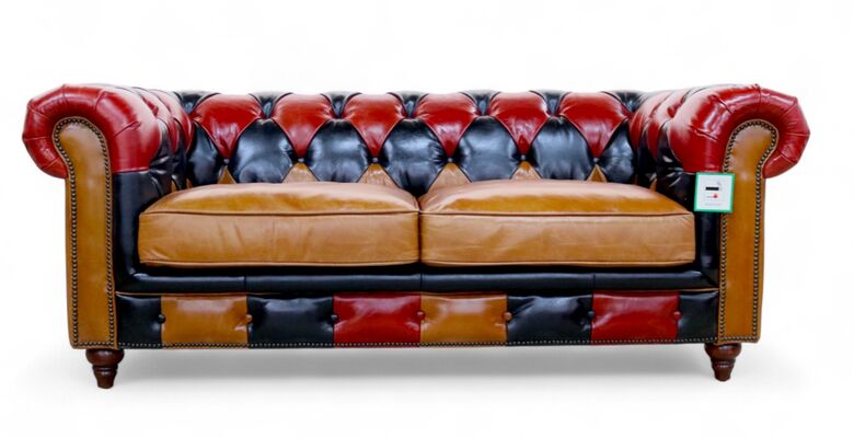 Noble Patchwork Chesterfield 2 Seater Vintage Real Leather Sofa