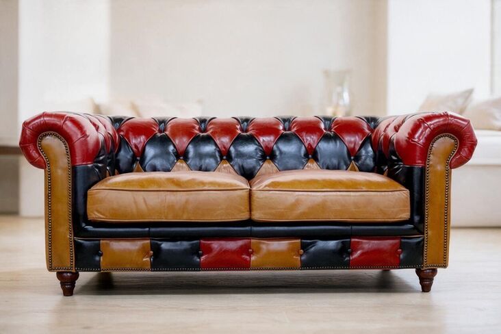 Noble Patchwork Chesterfield 2 Seater Vintage Real Leather Sofa