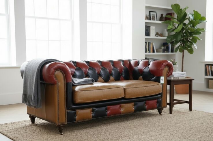 Noble Patchwork Chesterfield 2 Seater Vintage Real Leather Sofa