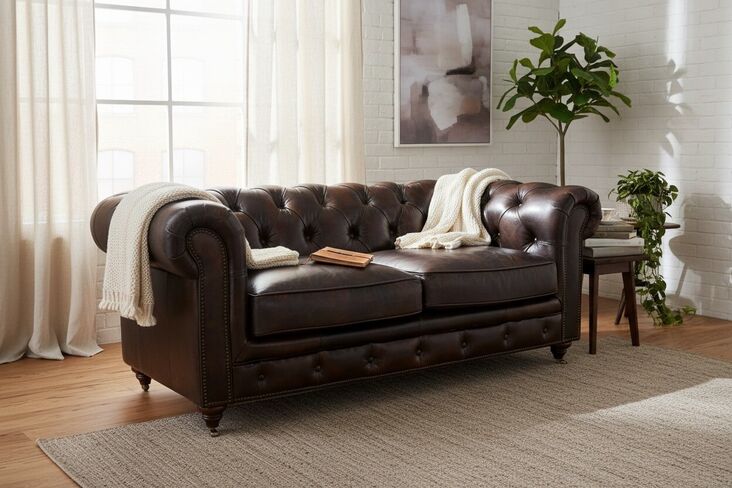 Noble Vintage Chesterfield 2 Seater Sofa Distressed Tobacco Real Leather