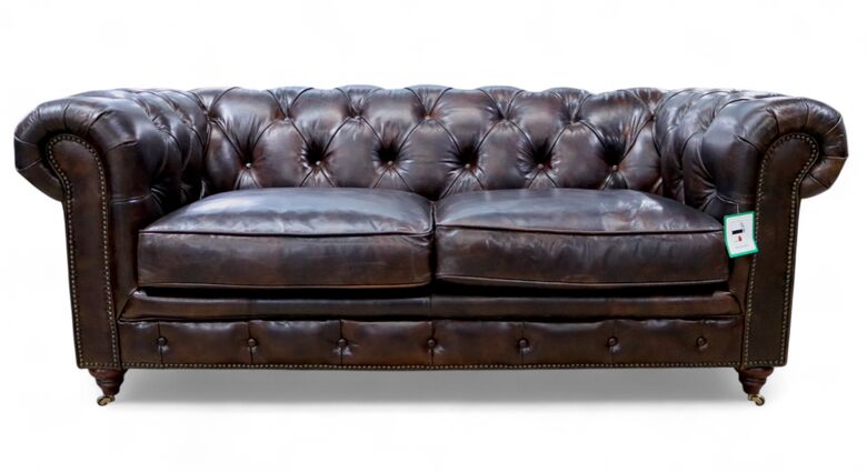 Noble Vintage Chesterfield 2 Seater Sofa Distressed Tobacco Real Leather