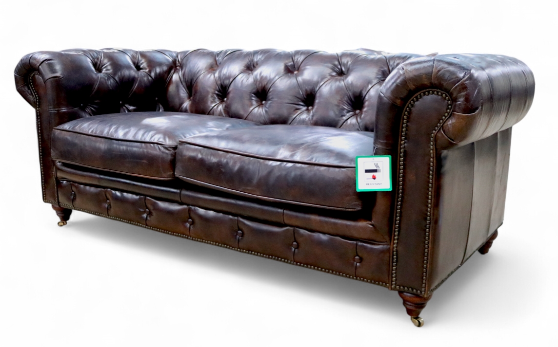 marwick leather 2-seater sofa - aged tobacco reviews 3-Seater Brown and Button Tufting Experience timeless elegance with our Portfolio Tobacco Leather Sundance Sofa Noble Vintage Chesterfield Sofa 2