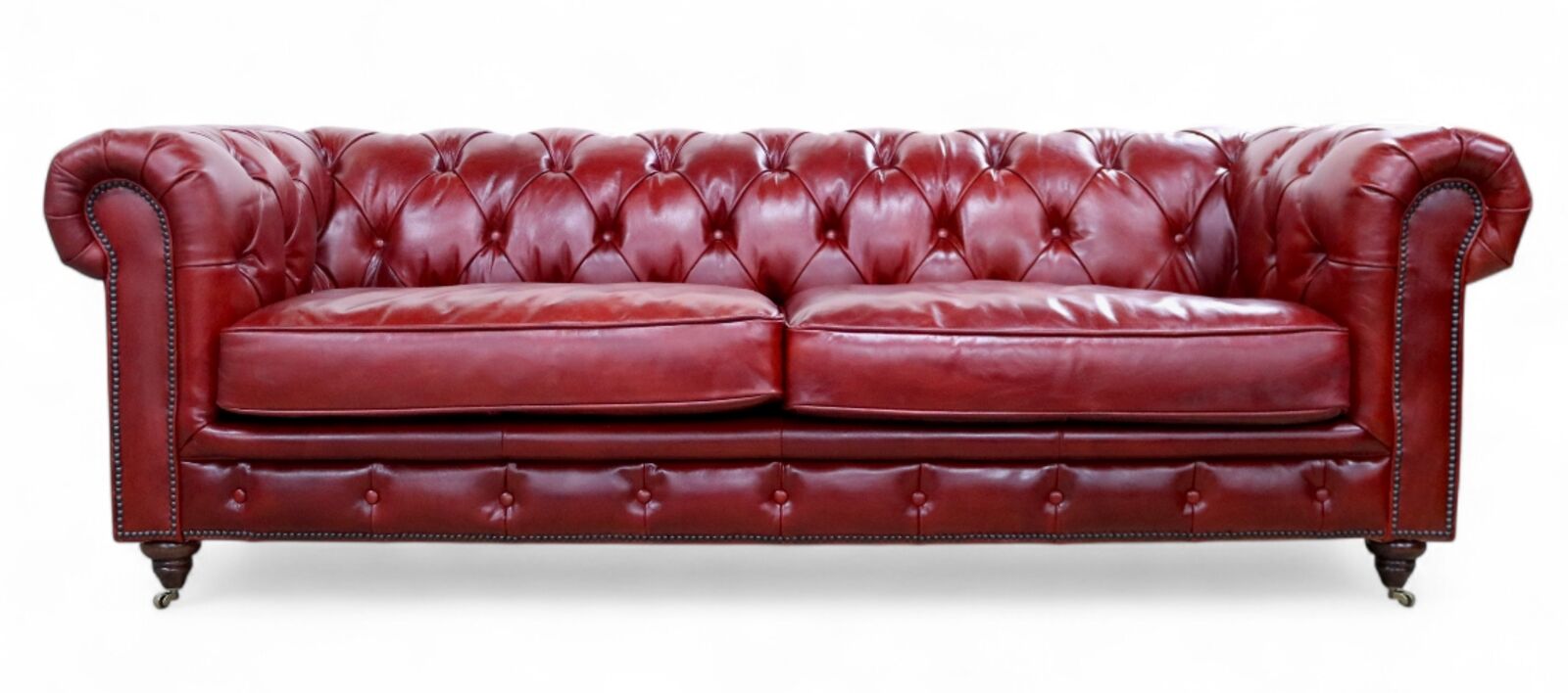 Noble Vintage Distressed Rouge Red Real Leather Chesterfield 3 Seater Sofa