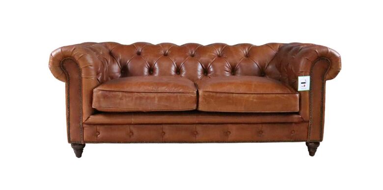Noble Vintage Distressed Tan Leather Chesterfield 2 Seater Sofa