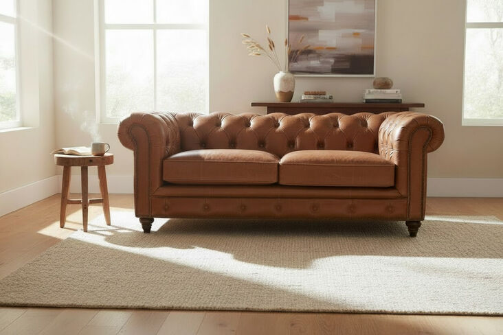Noble Vintage Distressed Tan Leather Chesterfield 2 Seater Sofa
