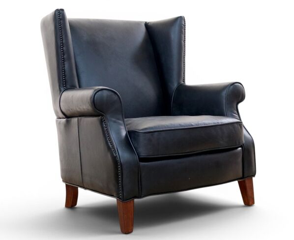 Oberon Black Leather Wingback Armchair | High Back Leather Chair