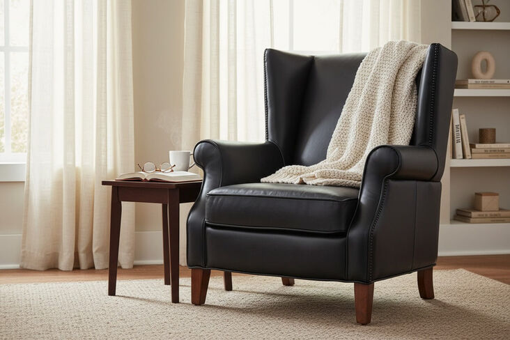 Oberon Black Leather Wingback Armchair | High Back Leather Chair