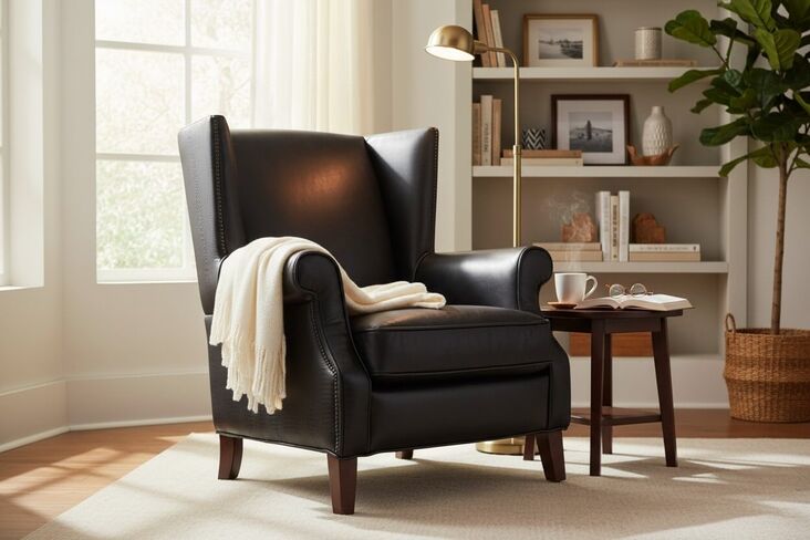 Oberon Crocodile Embossed High Back Black Leather Armchair