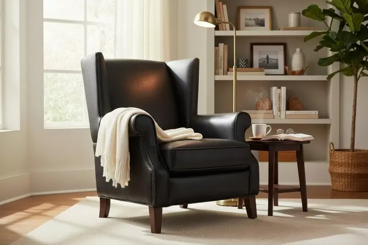 Oberon Crocodile Embossed High Back Black Leather Armchair