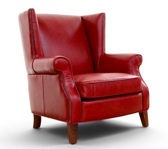 Oberon Red Leather Wingback Armchair | High-Back Distressed Leather Chair