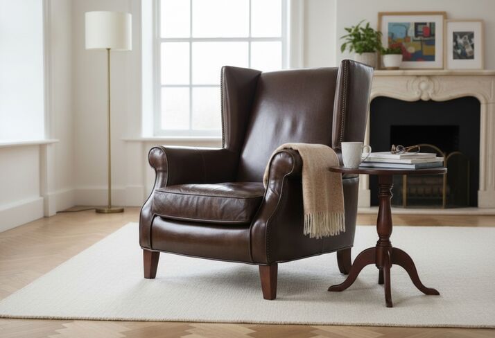 Oberon Vintage High Back Distressed Brown Leather Armchair