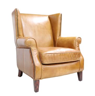 Oberon Vintage High Back Tan Distressed Leather Armchair