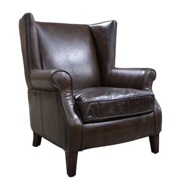 Oberon Vintage High Back Distressed Tobacco Brown Leather Armchair