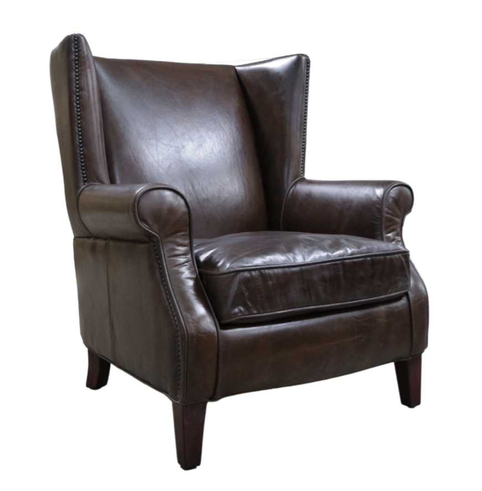 Product photograph of Oberon Vintage High Back Distressed Tobacco Brown Leather Armchair from Designer Sofas 4U