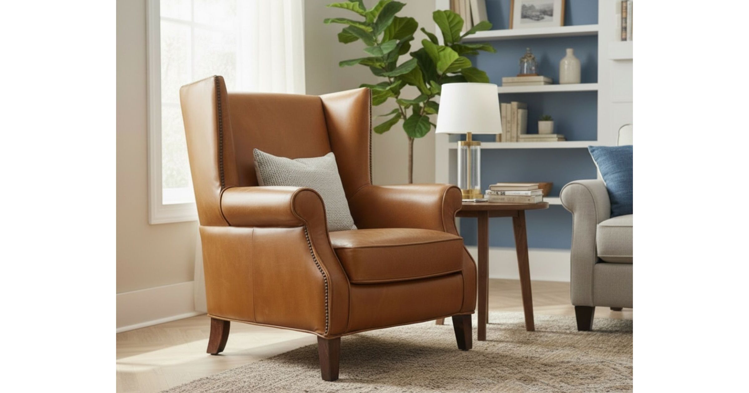 Image showcasing Contemporary Appeal Oberon High Back Leather Armchair