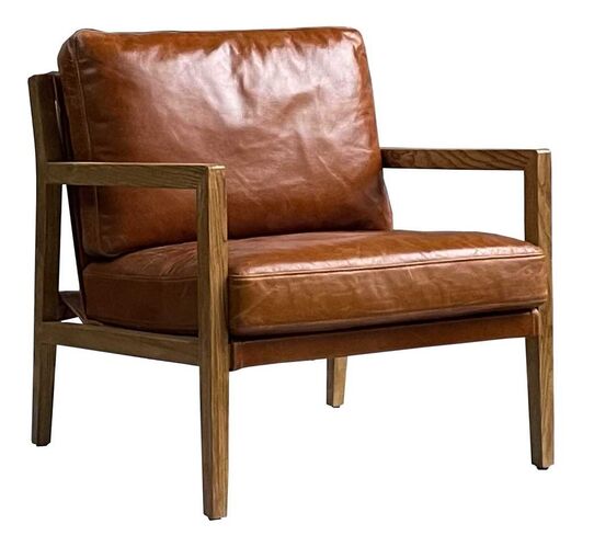 Paddington Vintage Tan Leather Armchair Wood Frame