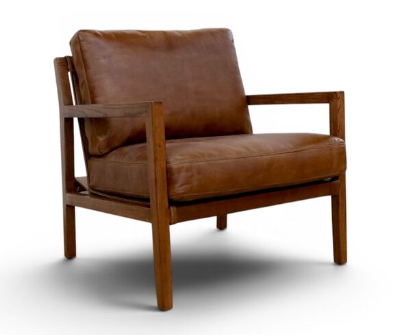 Paddington Vintage Tan Leather Armchair Wood Frame