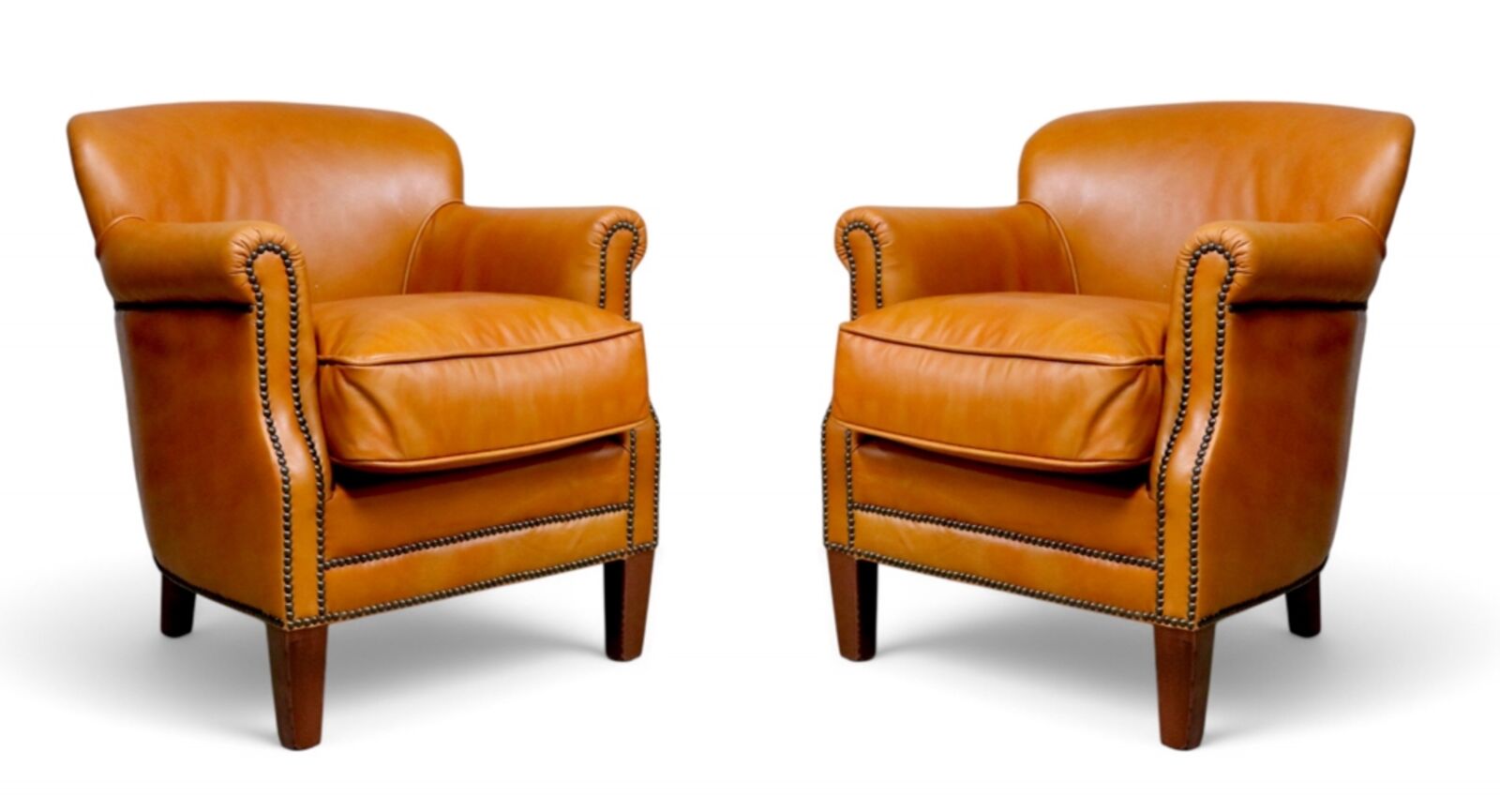 Pair Of Apricot Vintage Nappa Real Leather Armchairs